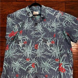 Men's Tropical Print Shirt - Blue, Teal  and Coral, 4XL